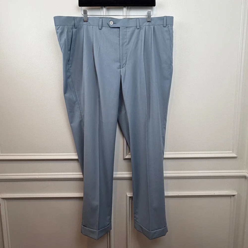 Lauren Ralph Lauren Mens Pleated Dress Pants Blue 43W x 30L‎ Cuffed Trousers